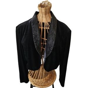 Vintage Black Velvet Shrug with Glitter Collar